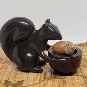 Pottery Barn Cast Metal Squirrel w/ Wooden Bowl
